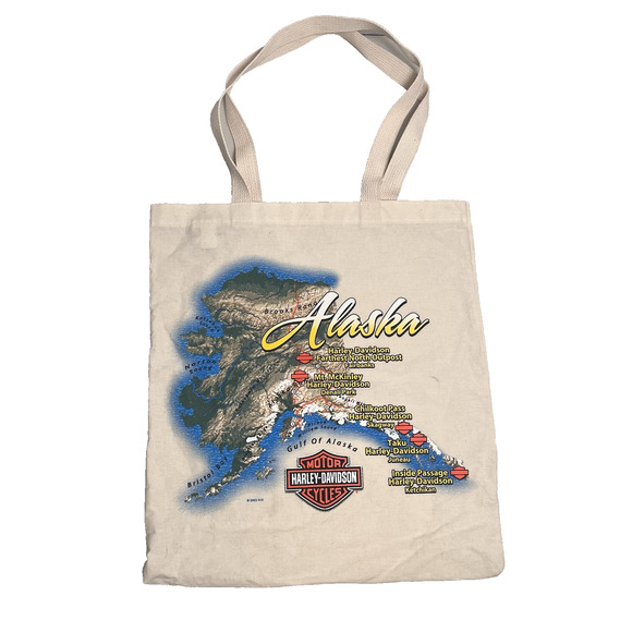 Harley Davidson Motorcycle Tote Bag Alaska Map Canvas 100 Cotton Made USA - Picture 1 of 16